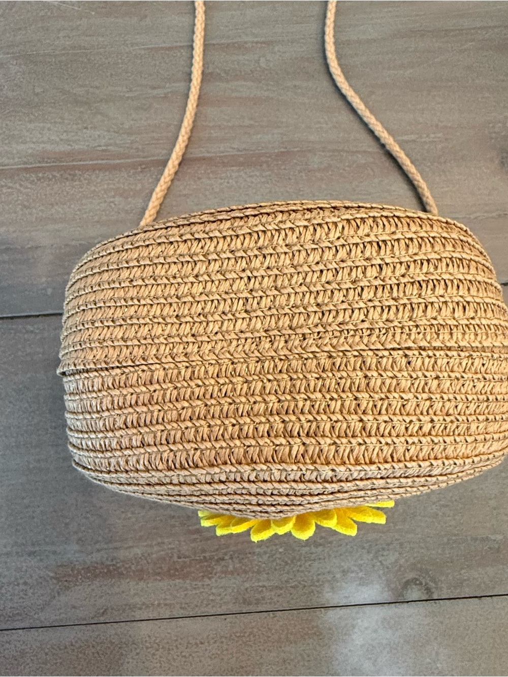 Straw Round Crossbody Bag with Yellow Sunflower Accent - Picture 11 of 12
